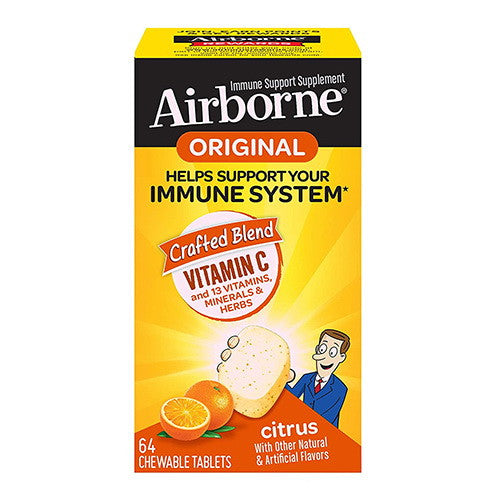 Airborne Immune Support Supplement Chewable Tablets with Vitamin C, Citrus, 64 Ea
